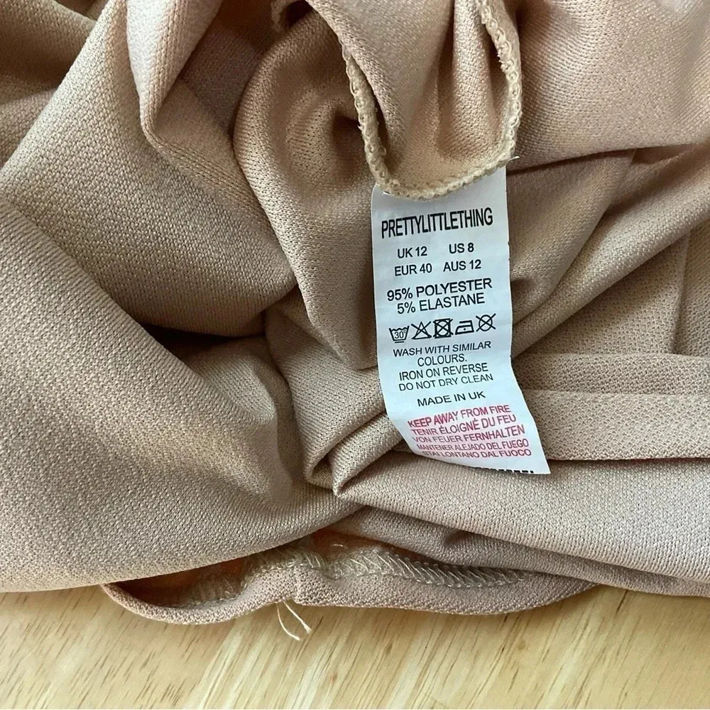PrettyLittleThing Tan Nude Off The Shoulder Bodycon‎ Dress Size 8 - Image 3