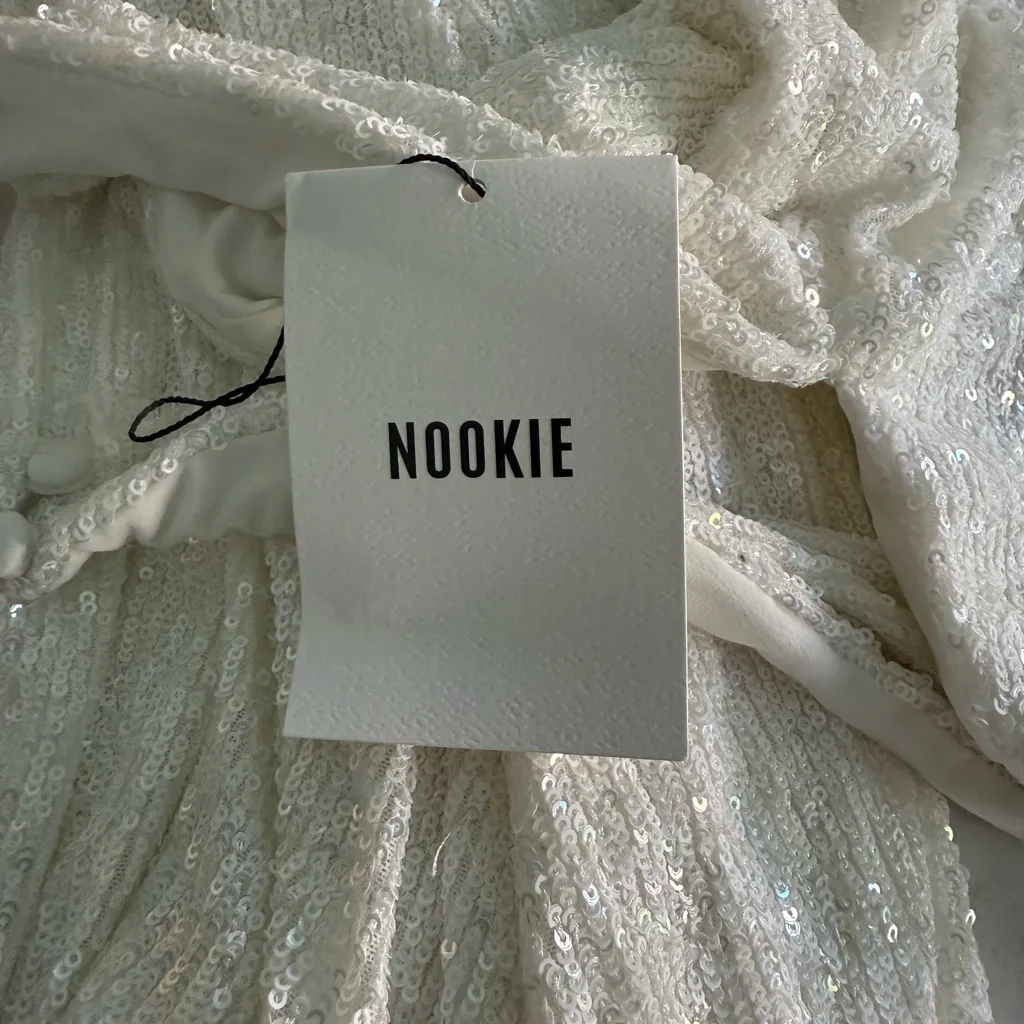 NWT Nookie Diaz White Sequin Halter Maxi Gown Sz XS $379 - Image 7