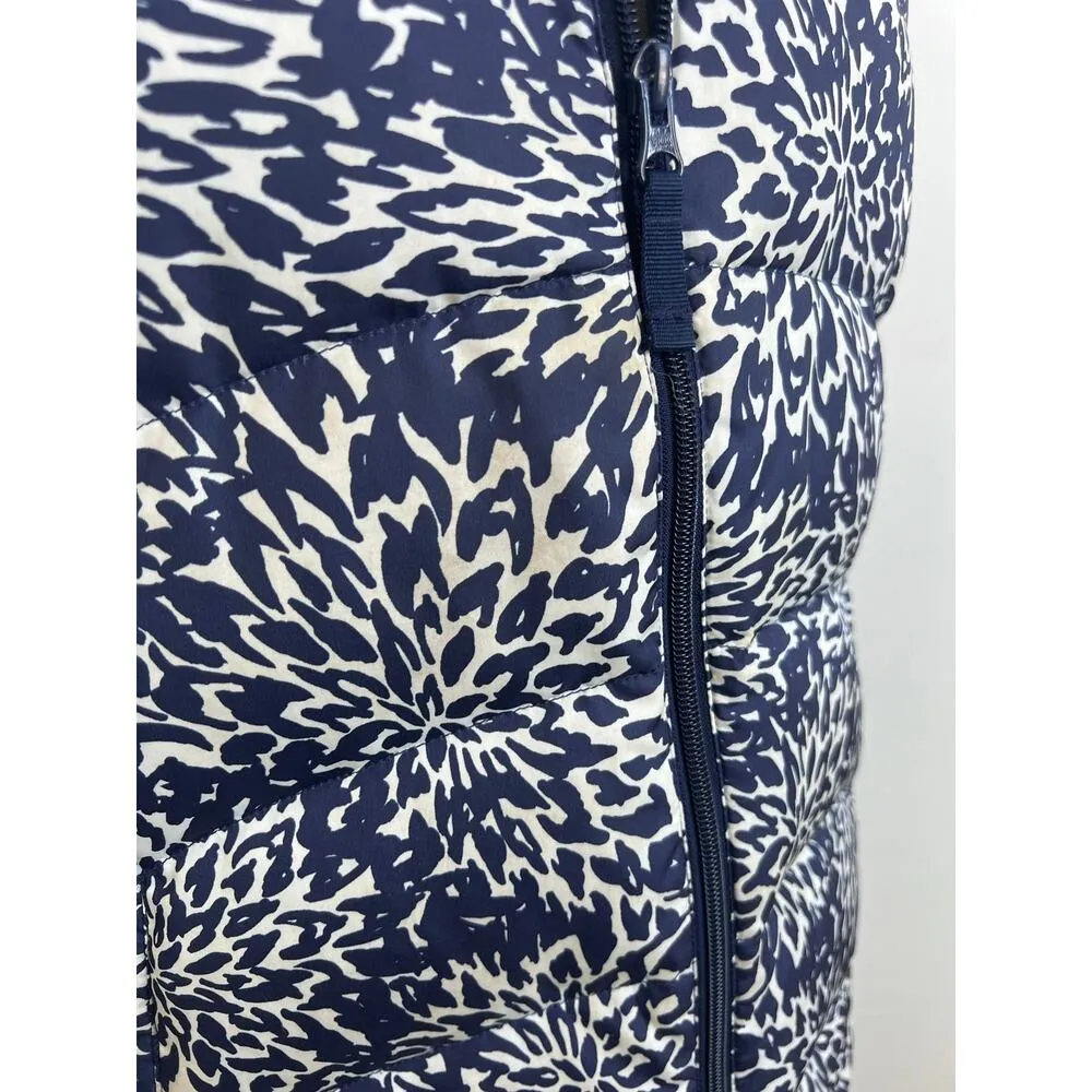 Lands End Down Feather Quilted Floral Full Zip Puffer Vest Medium Blue - Image 2