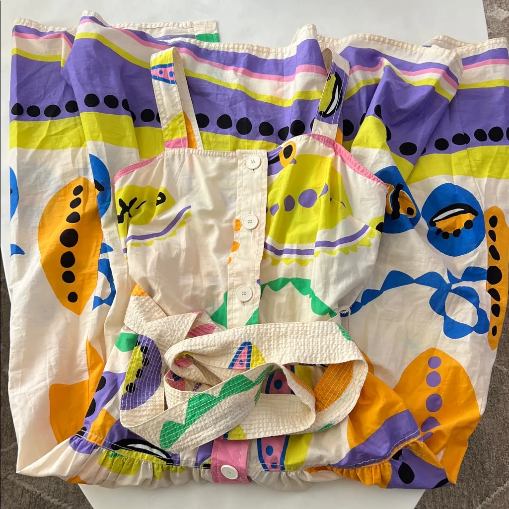 ZARA ABSTRACT COLORFUL PRINTED BUTTON DOWN MIDI DRESS XS - Image 5