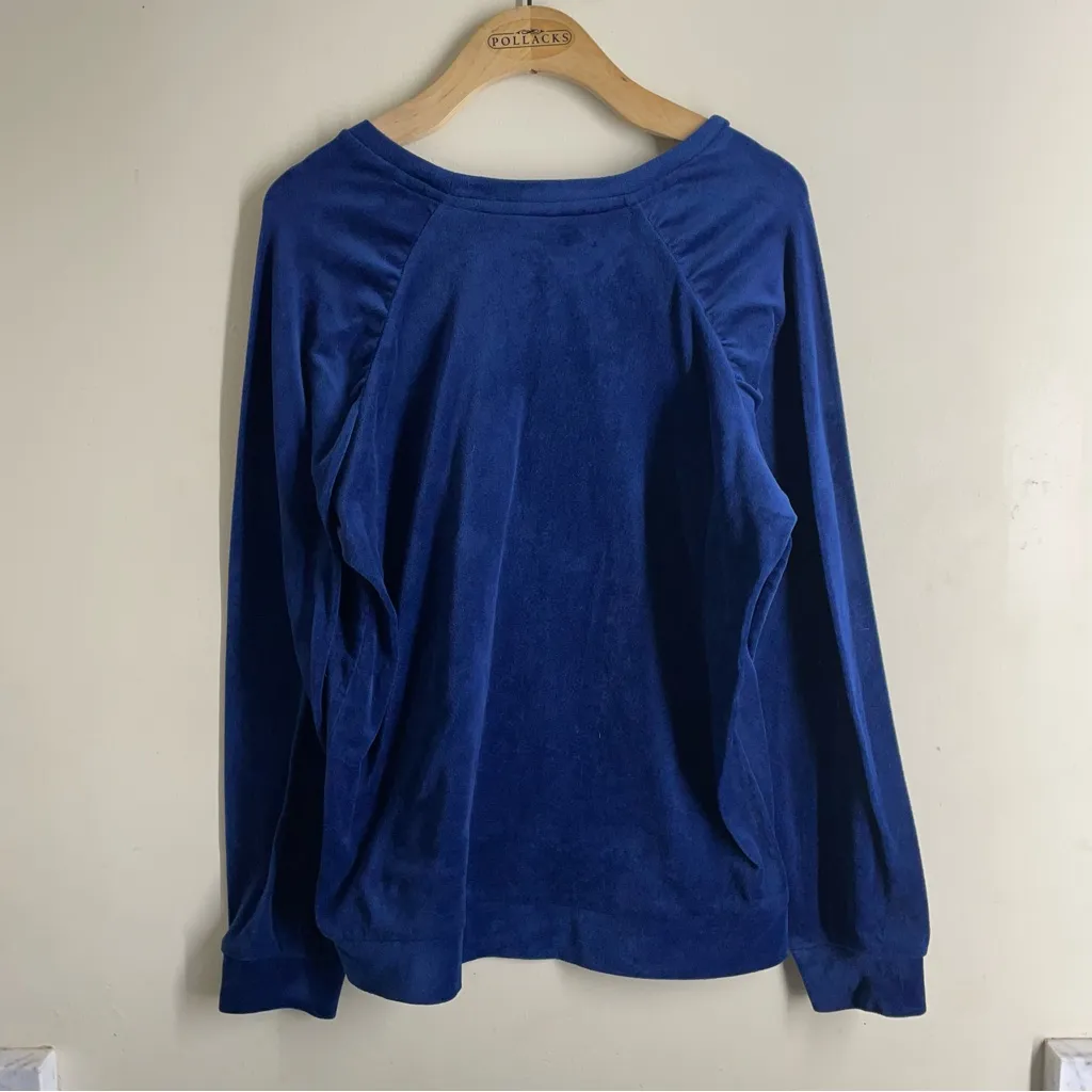 Muk Luks Velour Lounge Pajama Top Blue Crew Neck Long Sleeve Pullover Medium - Image 2