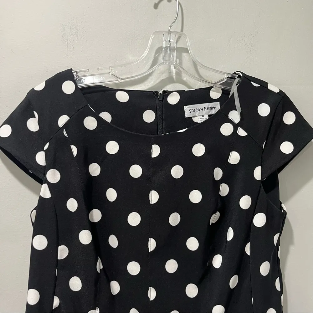 Shelby Palmer Retro Mod Polka Dot Black White Pleated Shift Dress Size 8 - Image 4