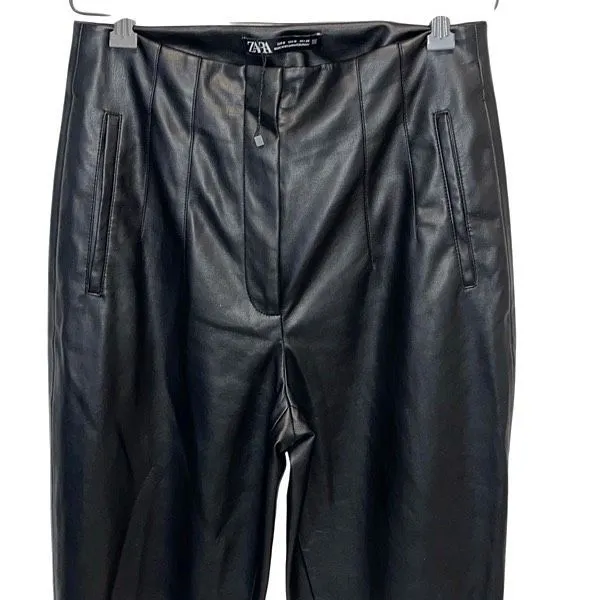 Zara Womens High Rise Faux Leather Pants Black‎ Size Medium NWOT - Image 2