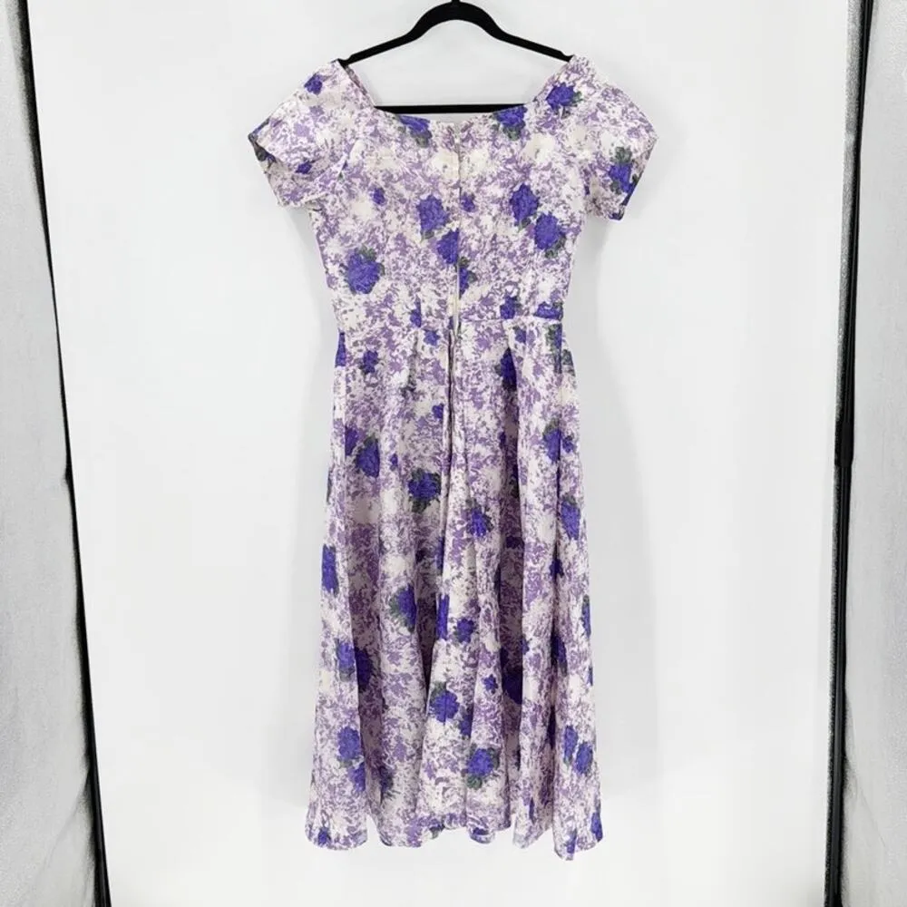 Vintage Eleanor Green 50s purple floral dress rockabilly cottagecore classic Size M - Image 2