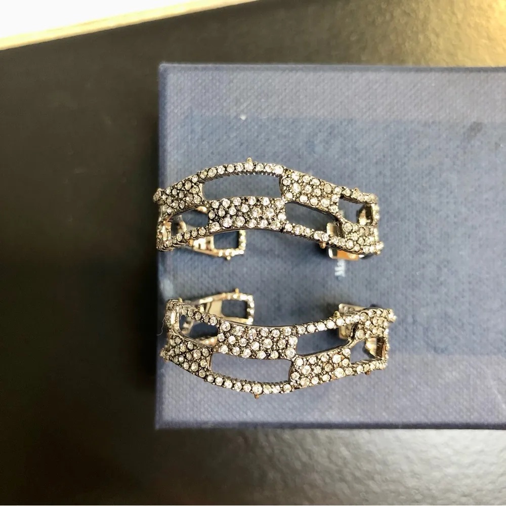 Alexis Bittar 10K White Gold Plated Crystal Hoop Earrings Pavé Checkered Hoops - Image 8