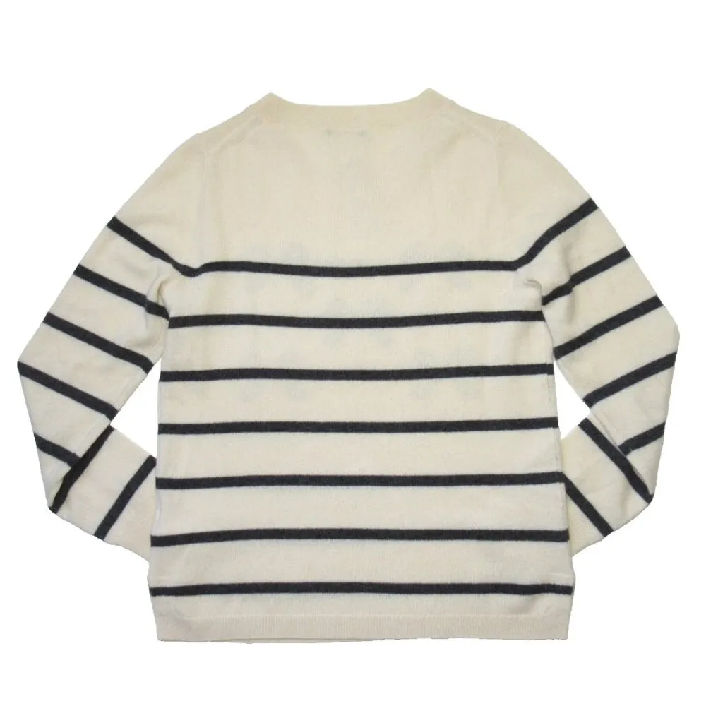 NWT J.Crew Cashmere Crewneck Sweater with Bow Stripes in Muslin Charcoal S - Image 6