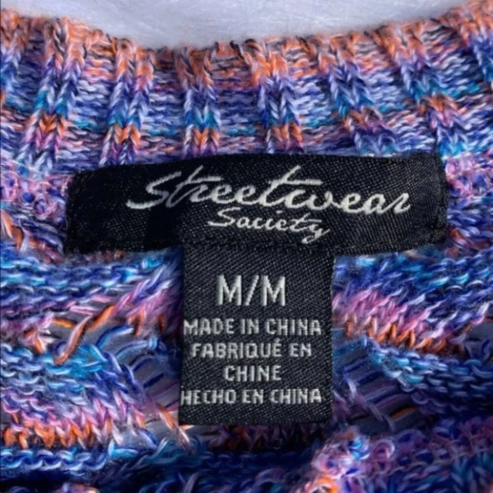 Streetwear Society Size Medium Knit Purple Top Short Sleeve Concert Loungewear - Image 2