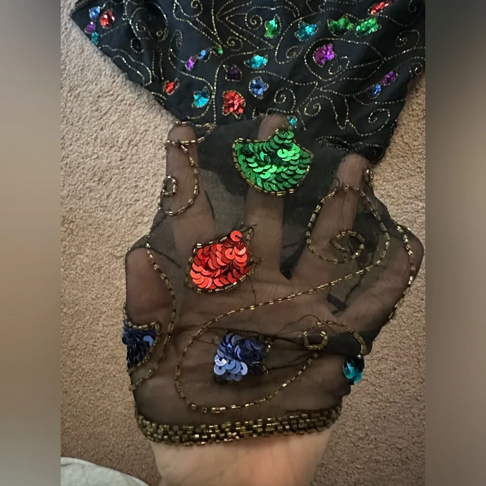 Stenay Sequin Beaded Embellished Colorful Swirly Long Sleeve Blouse Black Size M - Image 9