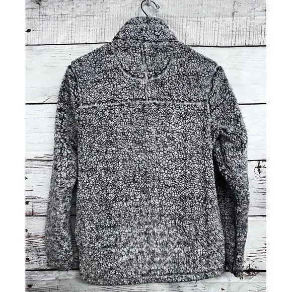 Grizzly Sherpa Fleece Gray Pullover Jacket Quarter Zip‎ Pockets Mock Neck Small - Image 5