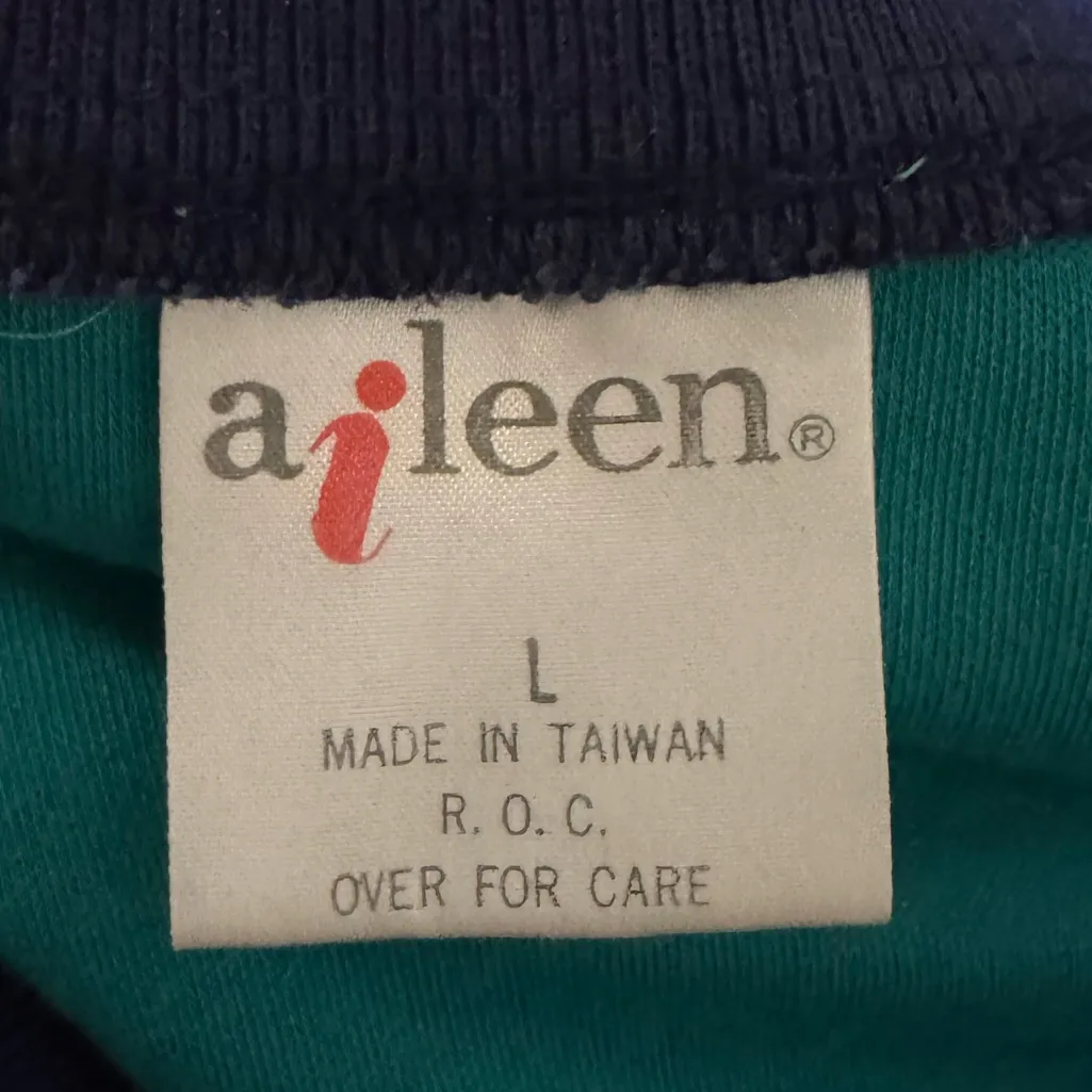 Vintage Fall Sweatshirt Two Tone Teal Navy 90s Embroidered Leaves Pullover large Blue - Image 4