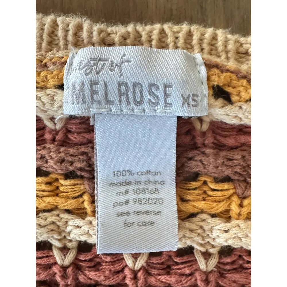 West of Melrose Cropped Knit Crochet Brown Top Festival 70's Boho Y2k Size XS - Image 4