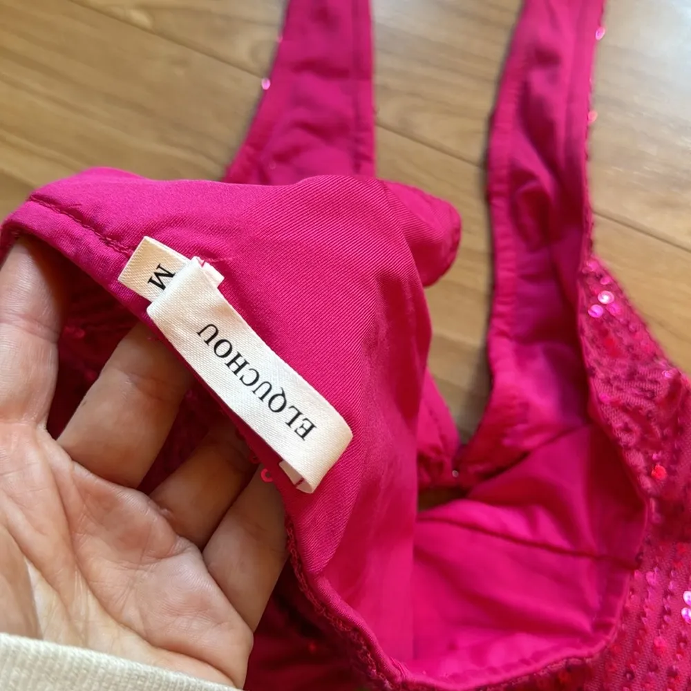 ELQUCHOU PINK SEQUIN CROP TOP Size M - Image 4