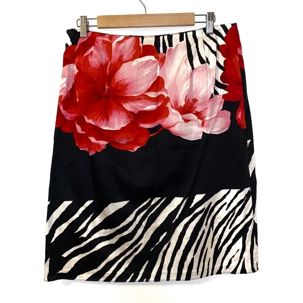 NEW Vintage Grace Dane Lewis Workshop Floral Zebra Multicolored Cotton Skirt Black Size 12 - Image 2