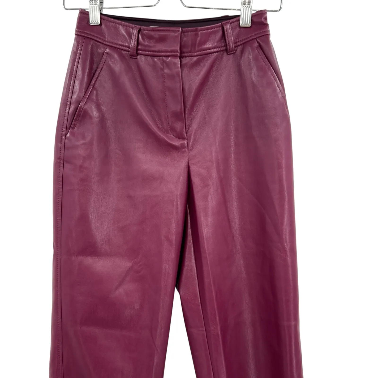 Aritzia Babaton‎ Command Cropped Pants Trouser Vegan Faux Leather Purple Size 0 - Image 5