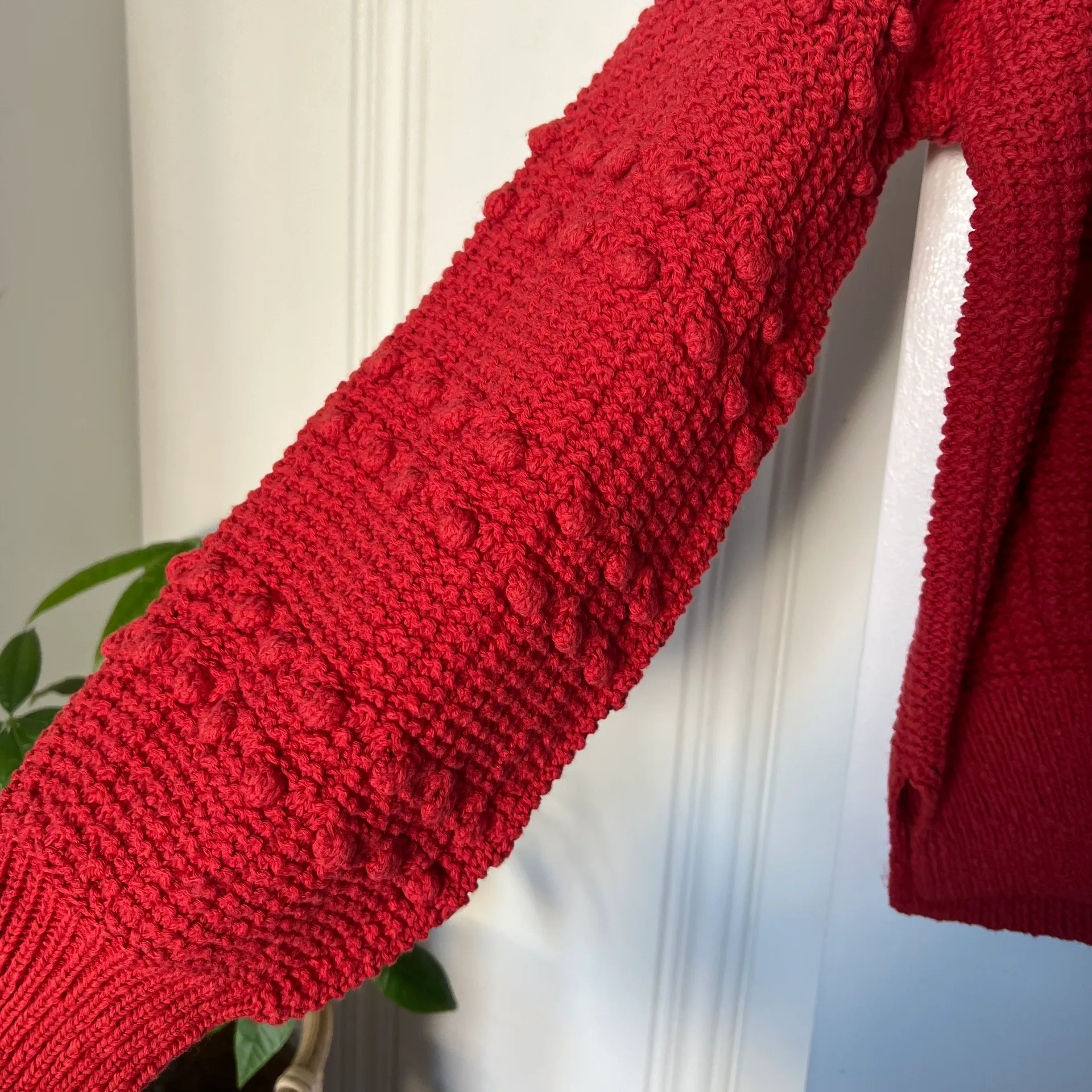 Bobble Cotton Pom Pom Cardigan Sweater in Kilt Red XSMALL NWT - Image 4