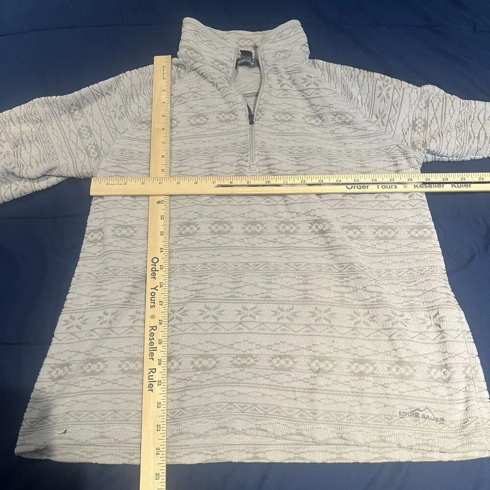 Eddie Bauer women's L 1/4 zip fleece grey mock neck long sleeve pullover sweater - Image 3