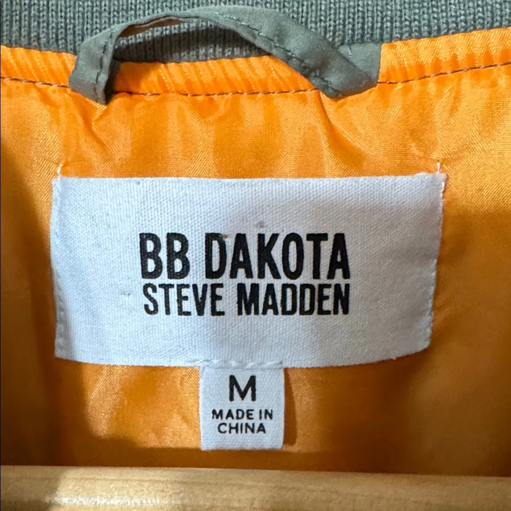 BB Dakota Sage Green Puffy Bomber Jacket - Image 2