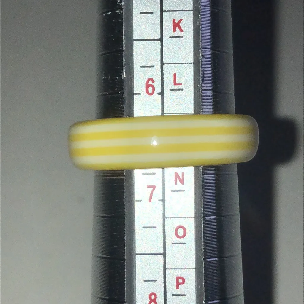 Size 6.5 Yellow White Striped Boho Ring - Image 5