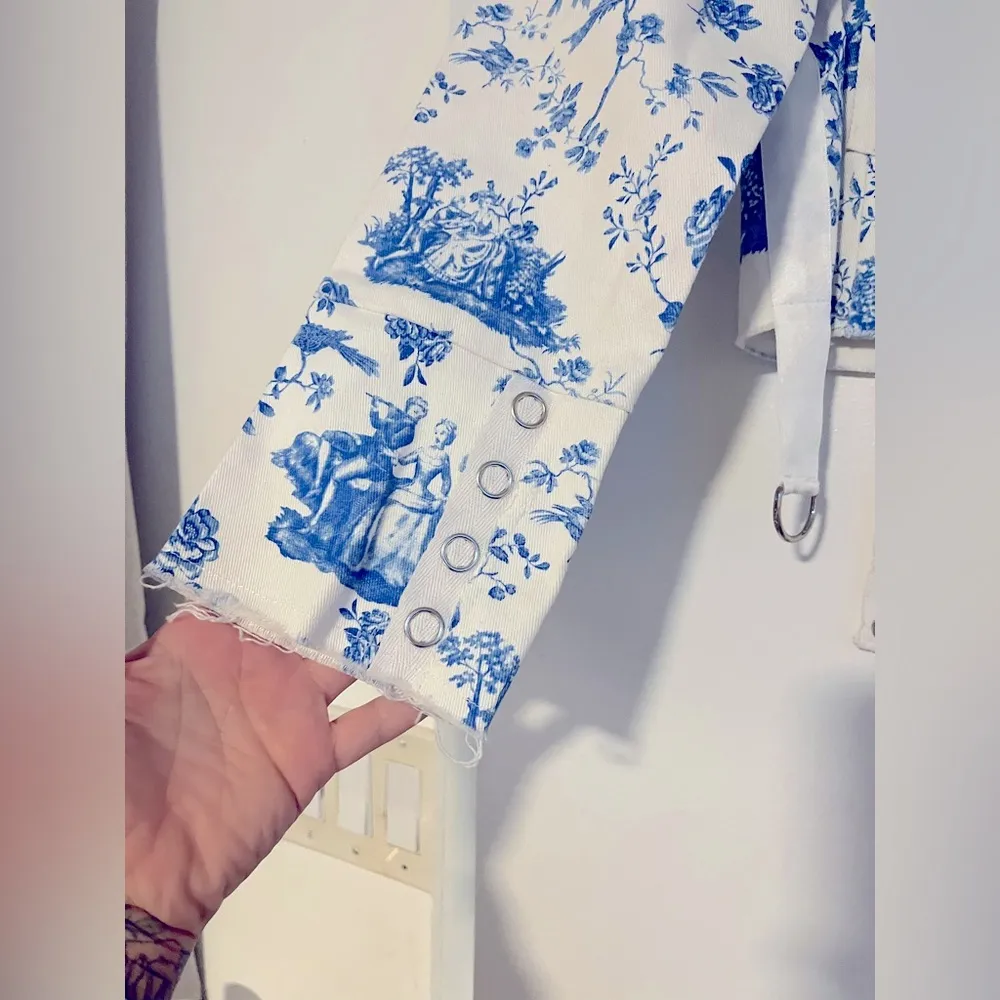 For Love & Lemons Delphine Cropped Denim Jacket | Toile Print | Cottagecore Chic - Image 9