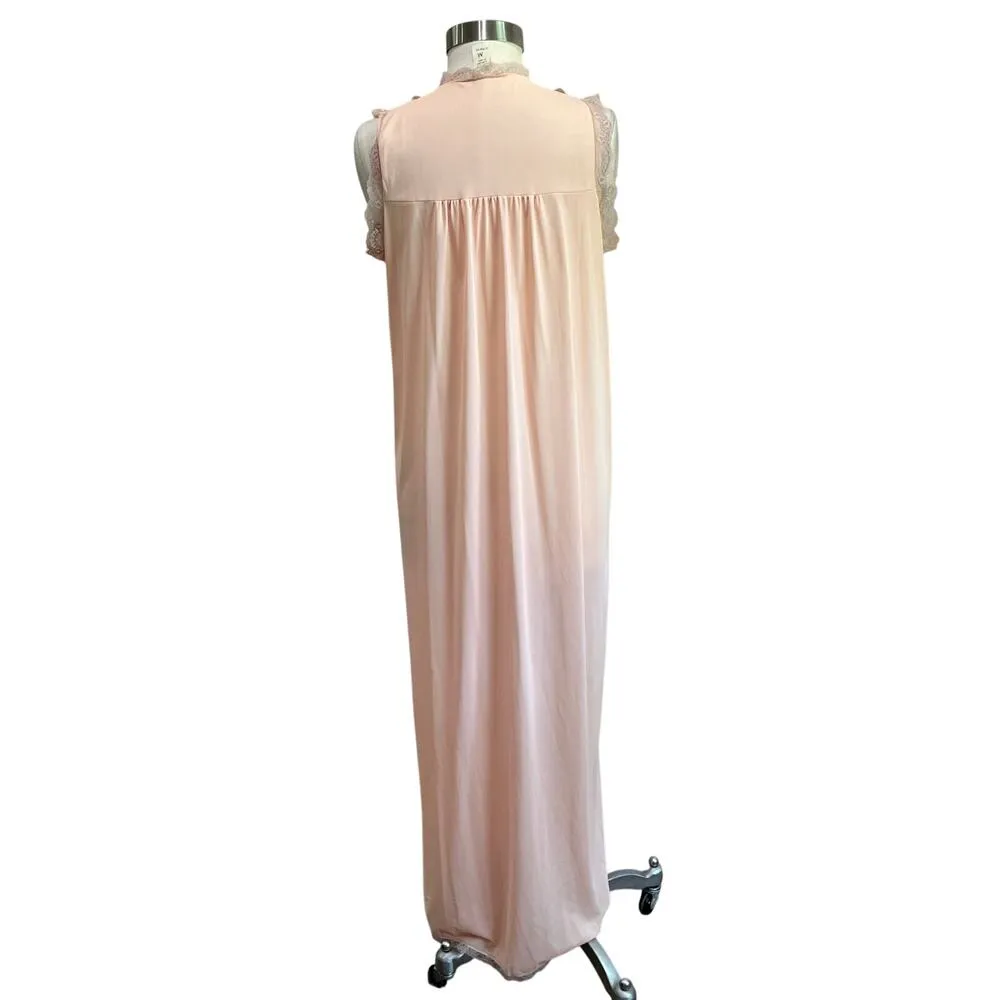 Vintage JCPenney Night Gown Robe Sheer Lace Lingerie Light Peach Dress Sz M Pink Size L - Image 2