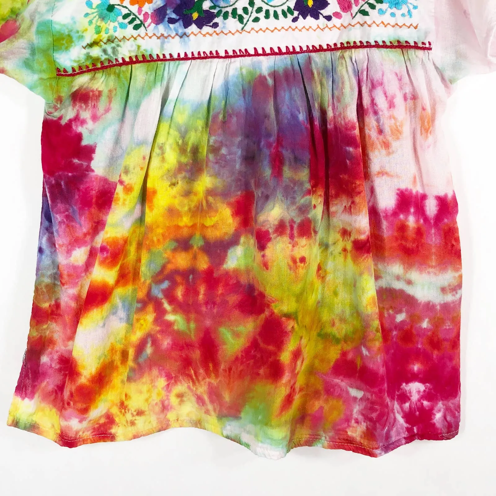 Zaros Medium Blouse Farm Flowers Tie Dye‎ Handmade Pink Orange Embroidered 391 - Image 10