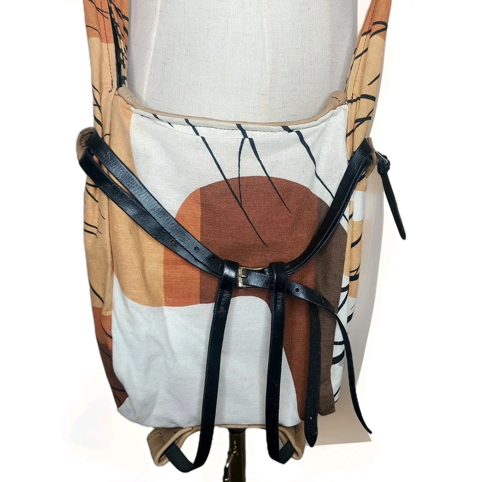 Thaddeus Dubois Leather Fabric Leather Harness Crossbody Bag Purse Boho Brown - Image 4