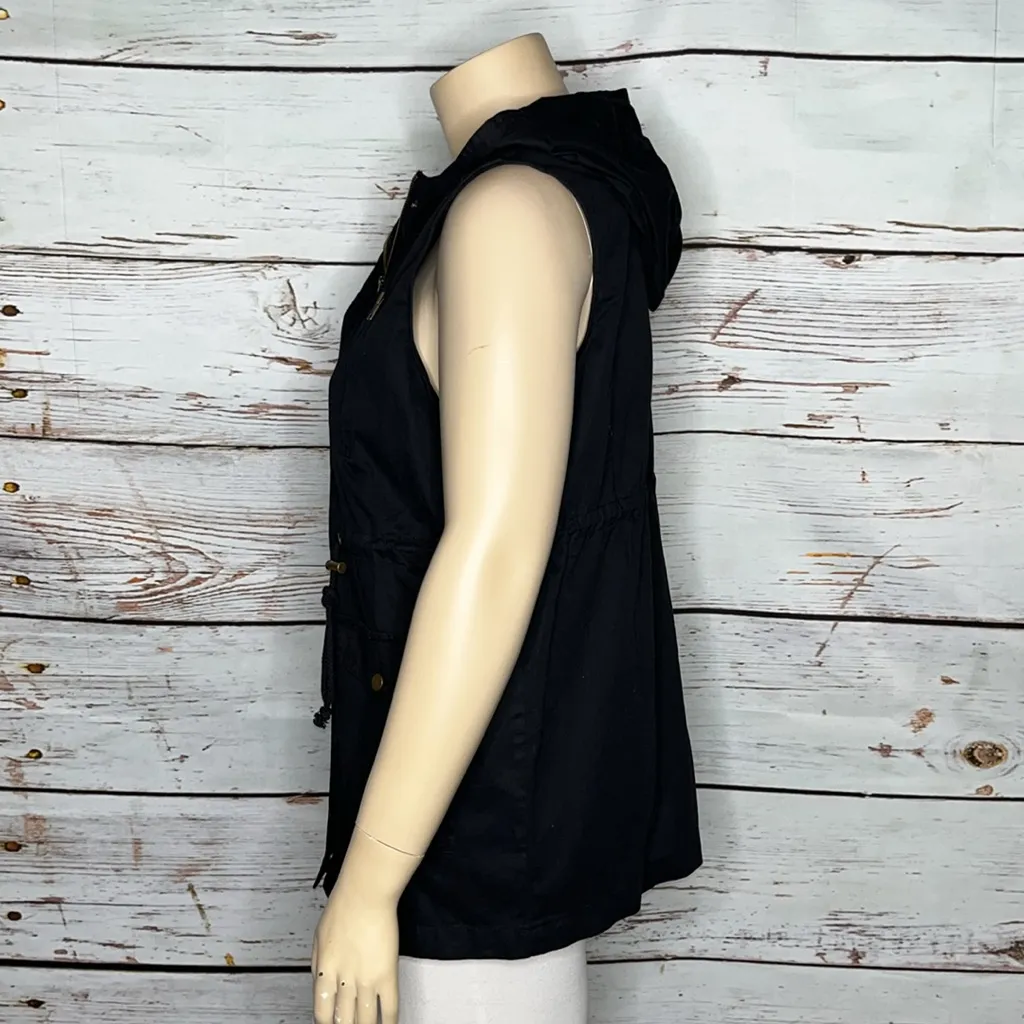 Zenana Size 1X Black Cotton Drawstring Toggle Waist Hooded Utility Vest Jacket - Image 4
