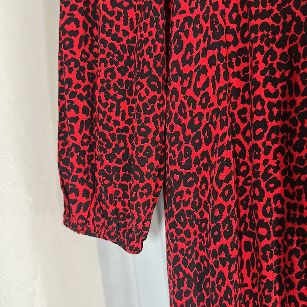LOFT Animal Print Slit Midi Maxi Dress Long Sleeves Tango Red Holiday size 4 NEW - Image 7