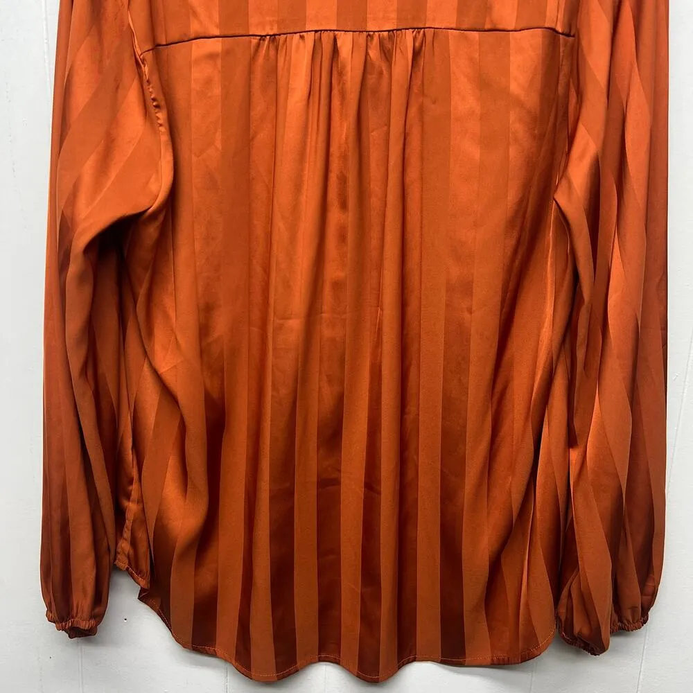 Lush Burnt Orange Striped V-Neck Women's Long Sleeve Top Size XXL Party Cocktail - Image 8