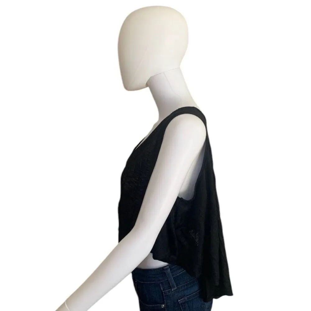 ✨FREE PEOPLE BLACK CRINKLE BUTTON FRONT SWING CROP SZ MEDIUM TOP✨ - Image 4