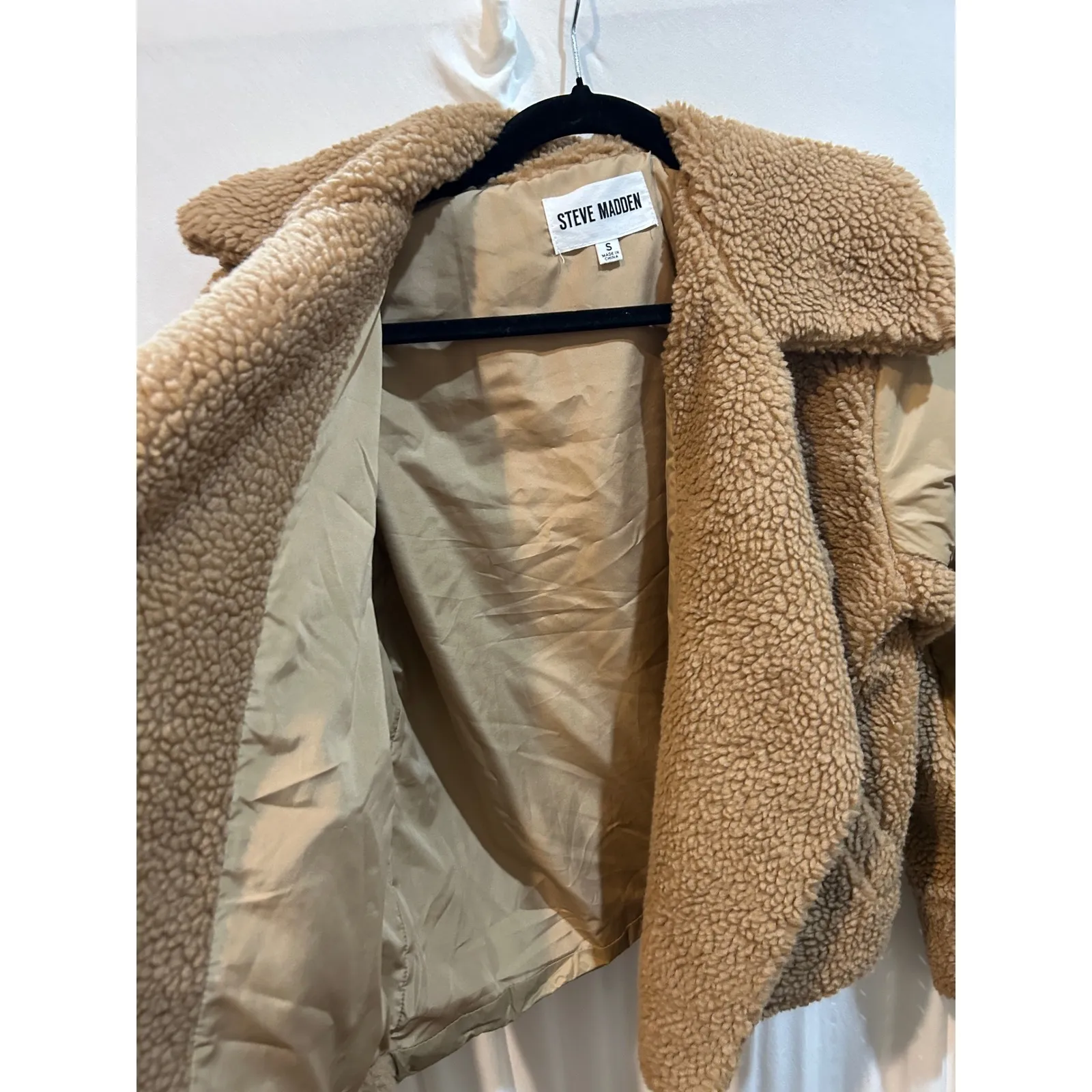Steve Madden Teddy Fleece Puffer Jacket Tan Brown Collared‎ Coat - Image 6