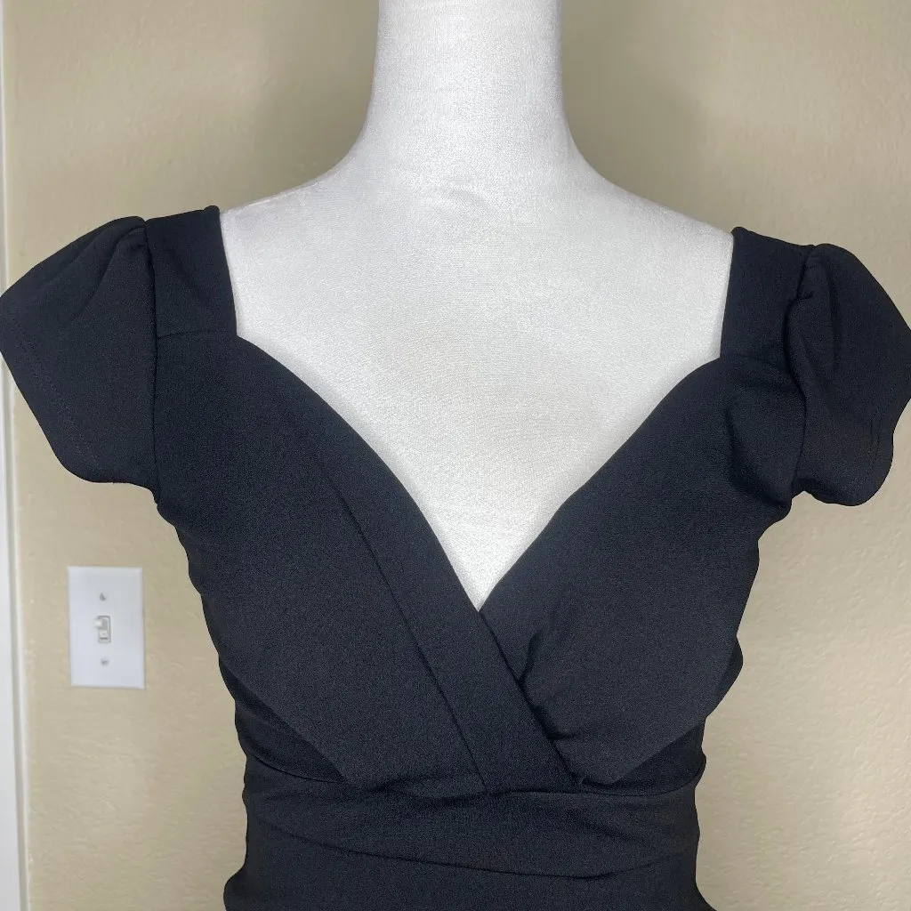 Black Romantic Endeavor Low Cut Back BodyCon Faux Wrap Dress Size XS - Image 3