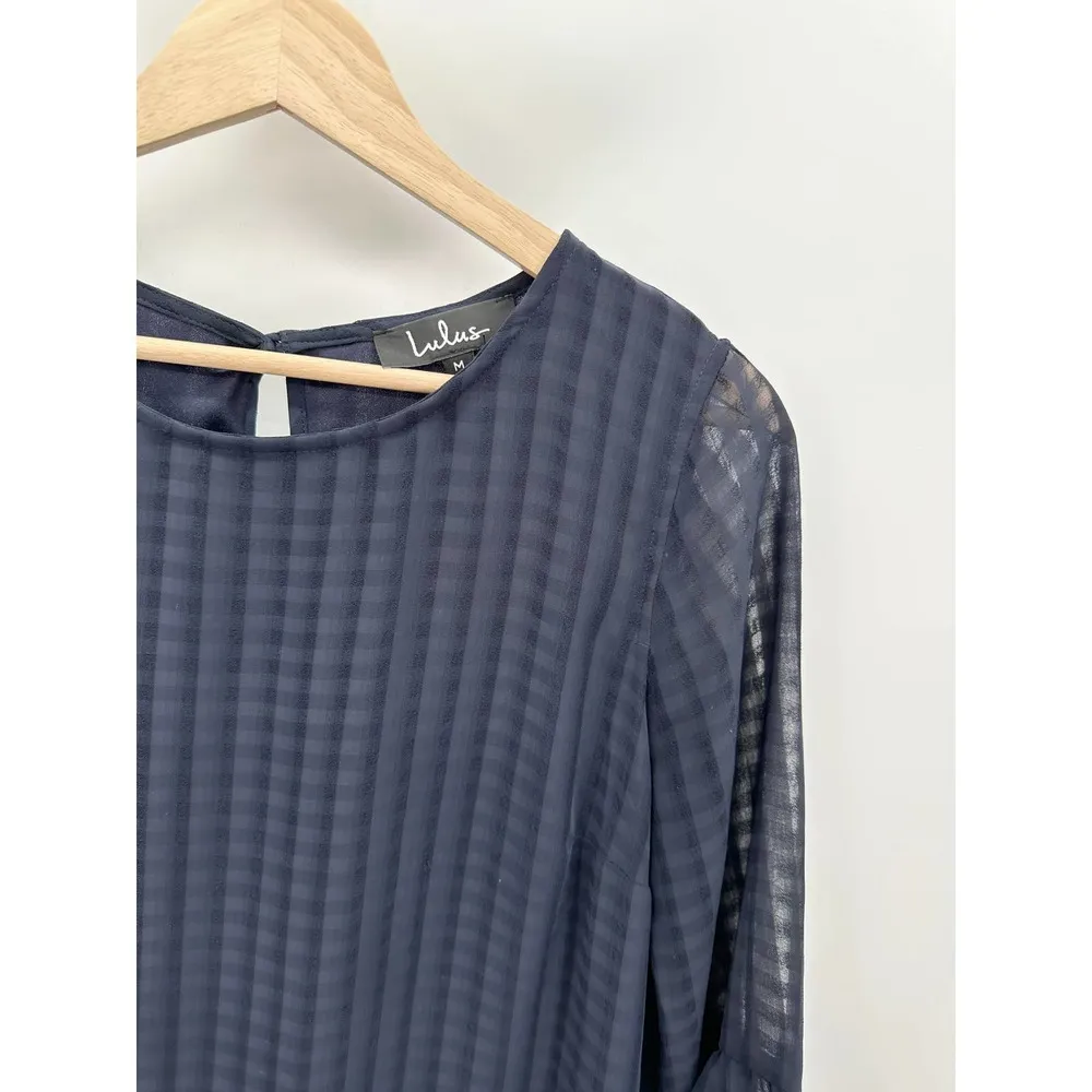 Lulu's Blue Printed Long Sleeve Bell Cuff Mini Dress Women's Size Medium M - Image 4