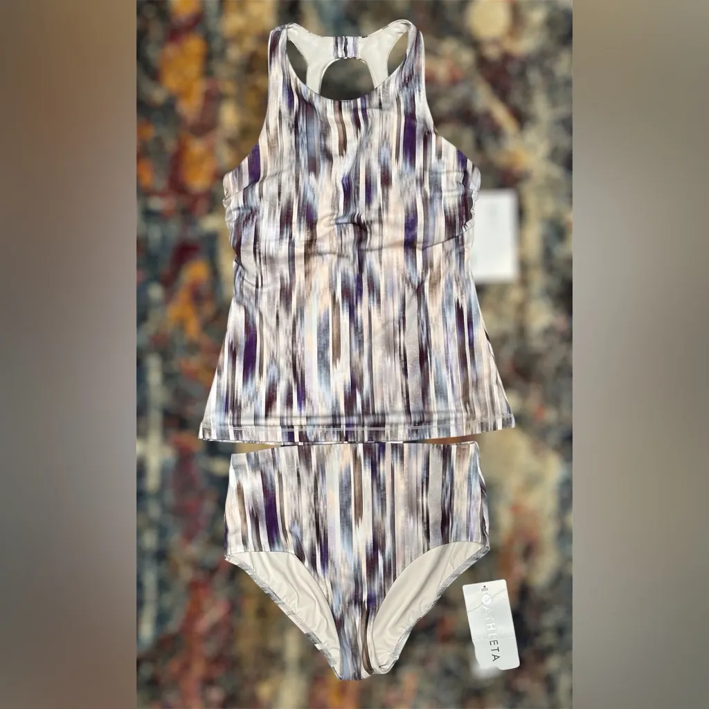 NEW Athleta Maldives Grey Abstract Tankini Set Eco Swimwear Bra Women’s 34B/C - Image 3