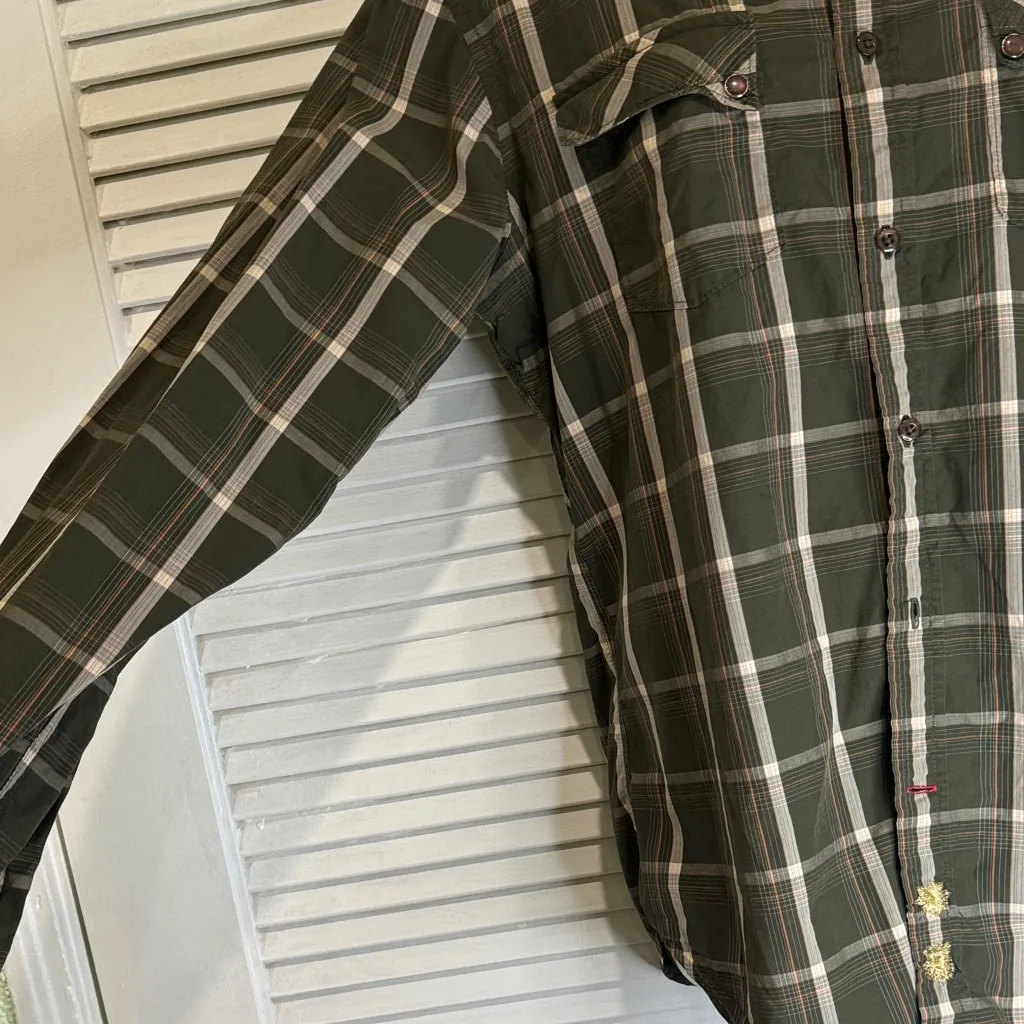 Vintage Guess Olive Plaid Shirt - Image 7