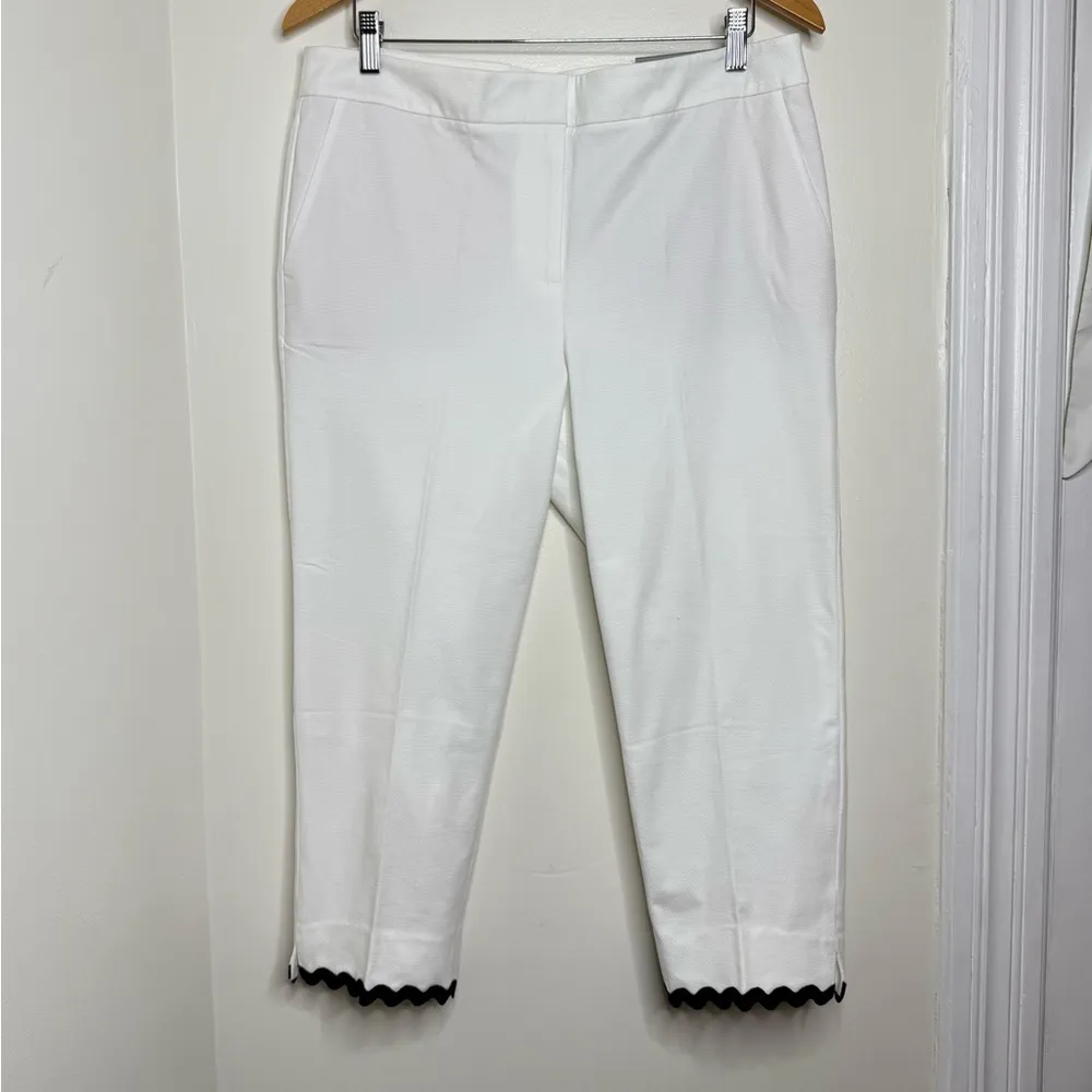 Talbots Slim Crop White Pants Size 12 Petite Black Ric Rac Trim Summer - Image 2