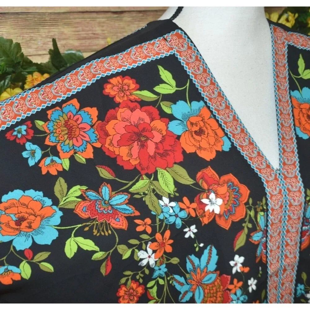 Boho Rose + Olive Ladies S Floral Oversized Blouse Top Colorful Dolman Sleeve - Image 4