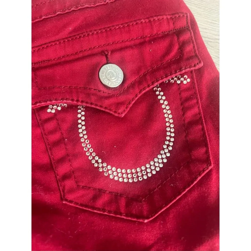True Religion Swarovski Crystals Logo Leggings Red Skinny Jeans Size 26 - Image 3