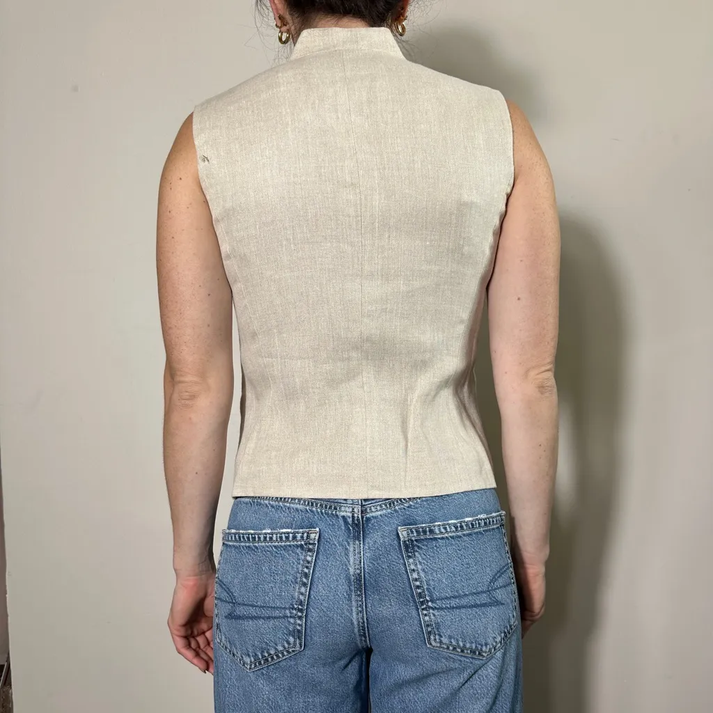 Talbots Irish Linen Cottagecore Beige Vest Size 4 NWT - Image 2