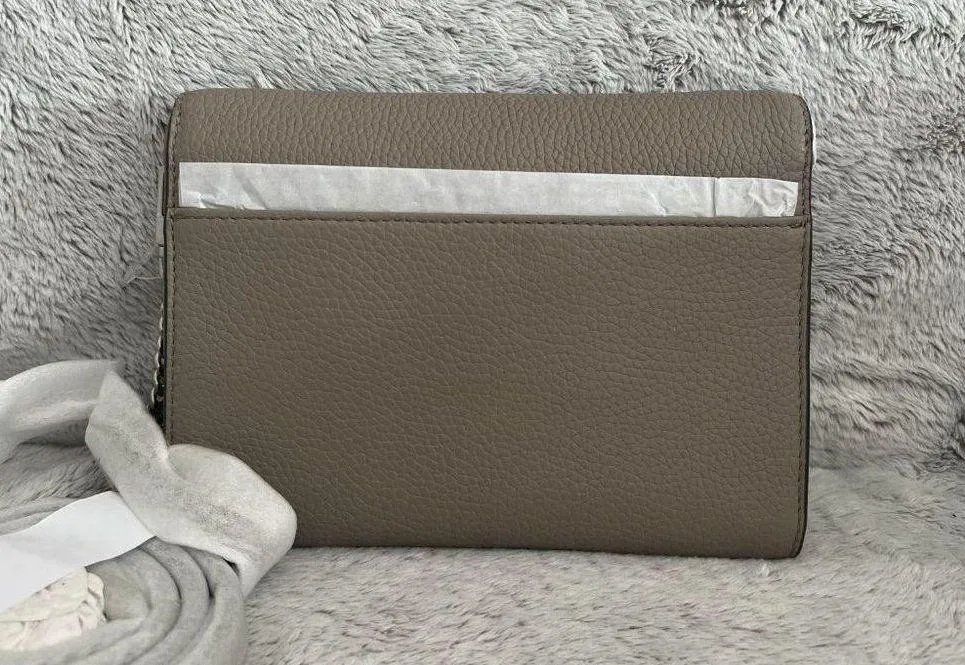 Tory Burch Britten Chain Moose Pebbled Leather Handbag Wallet Purse - Image 4