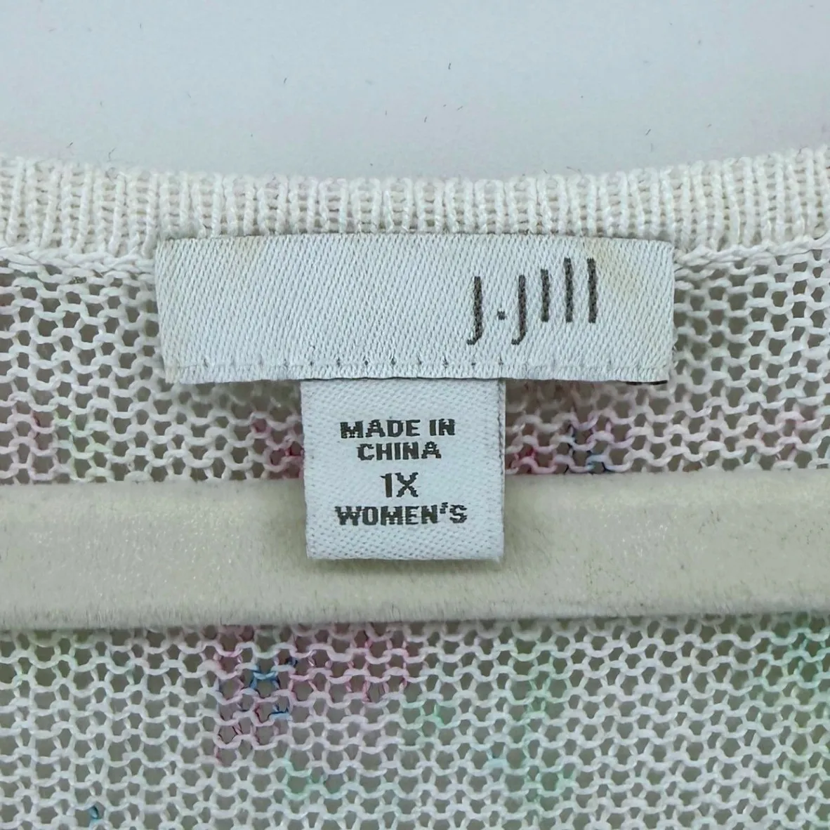 J Jill Linen Blend Floral Knit 3/4 Sleeve Sweater Top Women's 1X Cottage Coastal - Image 3