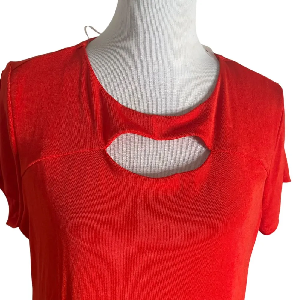 Chico's‎ Travelers 2 Size 12/14 Red Cut Out Top Slinky Stretch Short Sleeve - Image 3