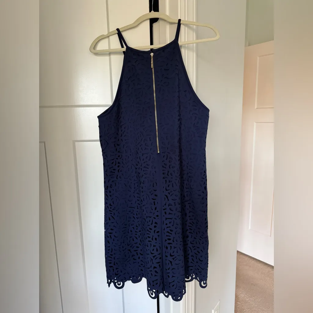 Lilly Pulitzer Navy Blue Pearl Shift Laser Scuba Cut-Out Dress - Image 5