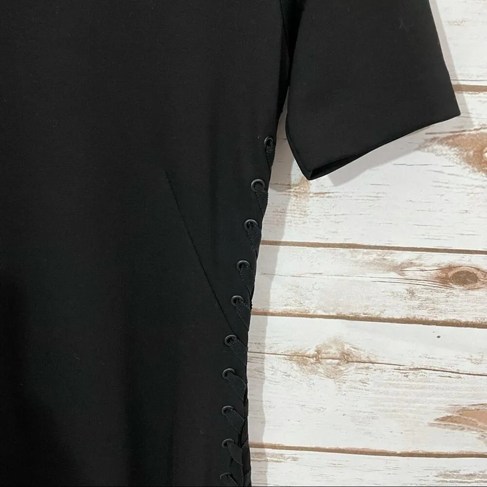 & Other Stories Side Grommet Lace Up Short Sleeve Black Dress - US 4 - Image 3