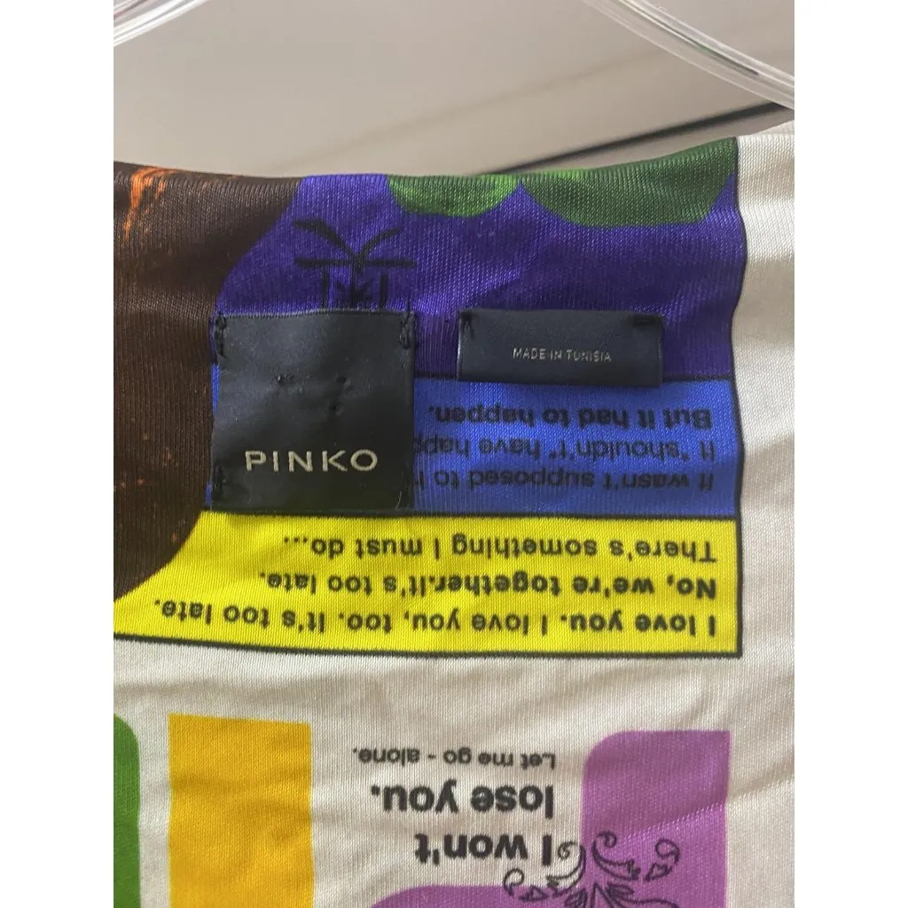 Pinko Dress Womens Medium Multi Color Graphic Print Long Sleeve Viscose Art MCM Purple - Image 3