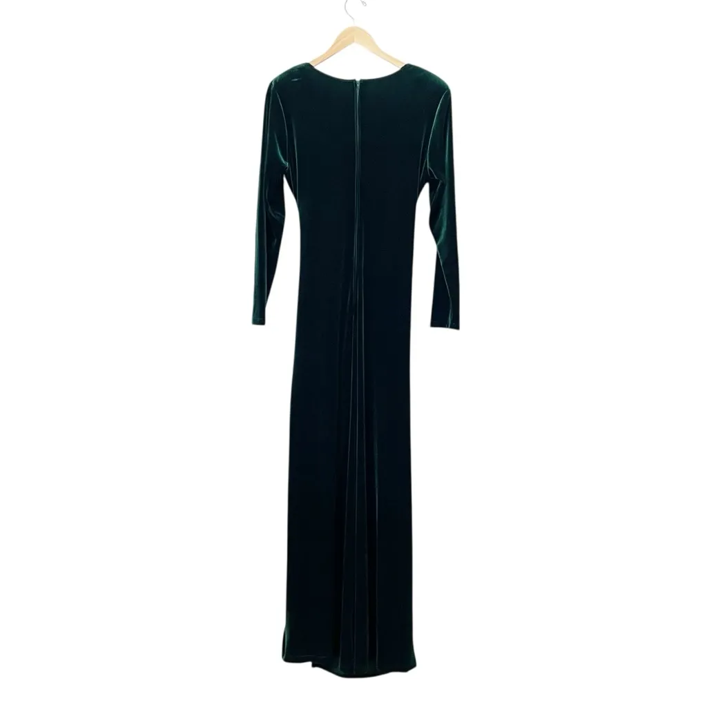 Fiesta Emerald Green Velvet Gown Size XL Long Sleeve Draped Wrap Maxi Dress VTG - Image 3