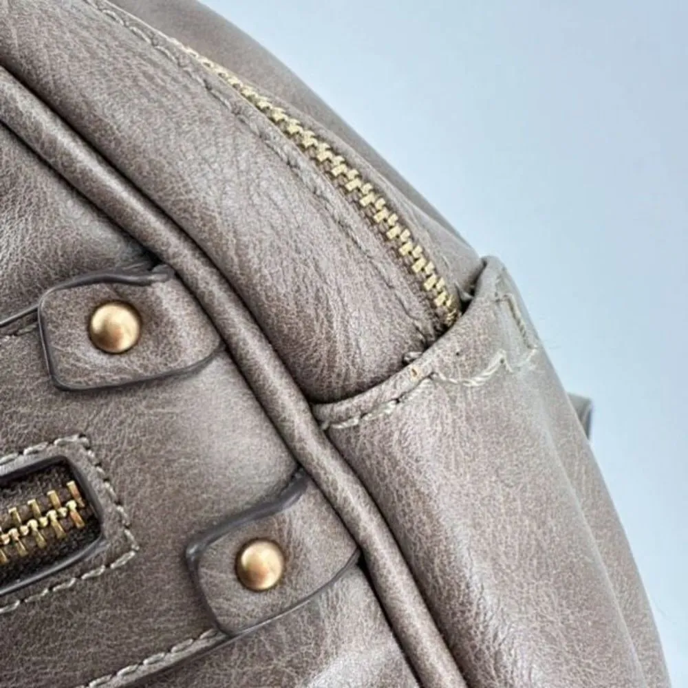 Soleā Society Women's Brown Gray Faux LeatherāLined Adjustable Mini Backpack Bag - Image 6