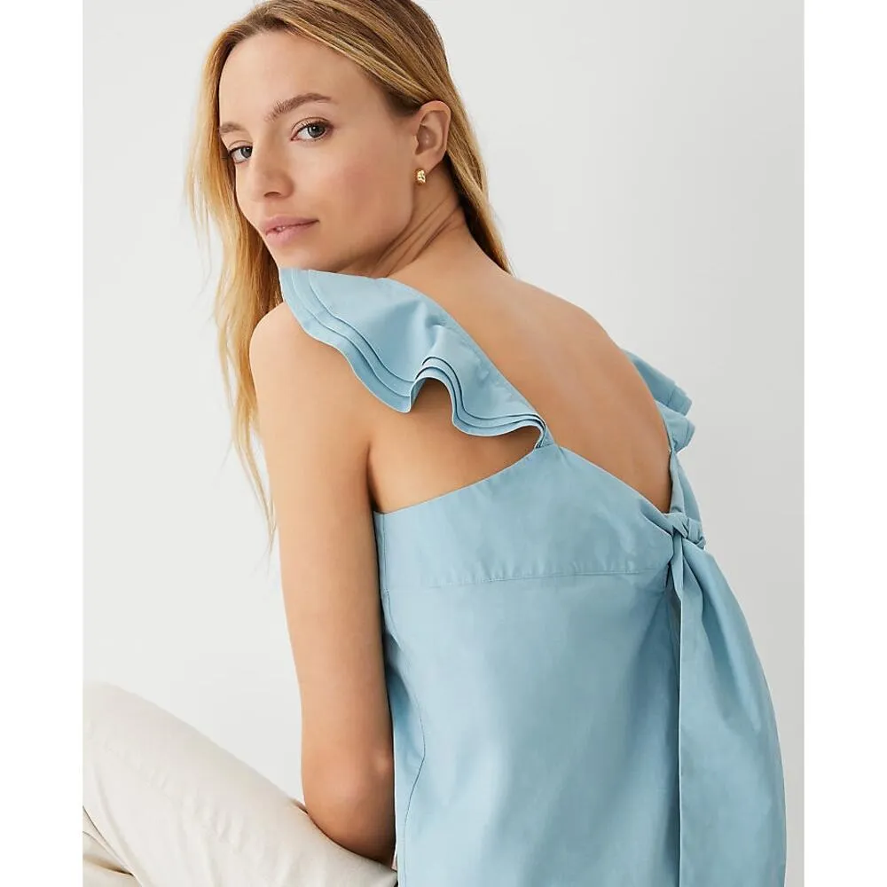Ann Taylor Ruffle Strap Tie Back Tank Top Light Blue Size M. NEW - Image 3