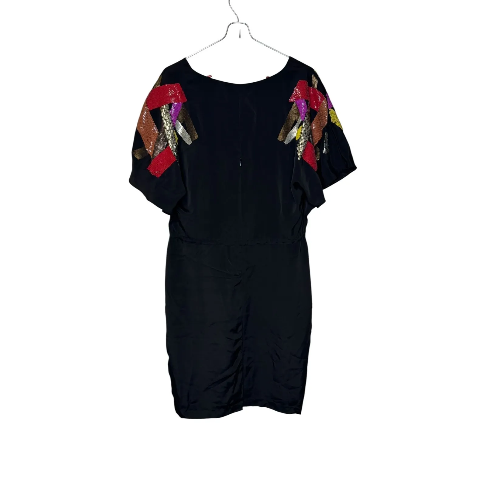 Yoana Baraschi Women's Dress Midi Shift Silk Lined Cinched Waist Sequin Size 6 - Image 8