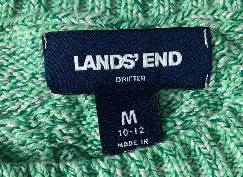 Lands End 100% cotton sweater medium crew neck cable knit sweater ribbed stretch - Image 10